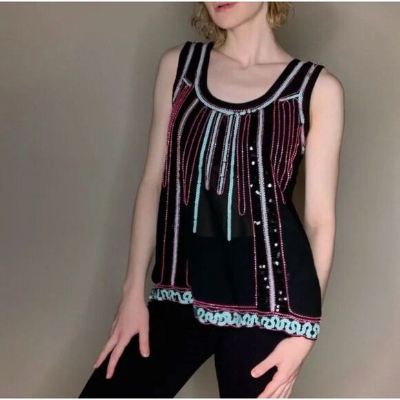 buttons Tops - Buttons Black‎ Fuschia Sequin Tank Top Women's  Size Small Party Cocktail Dressy